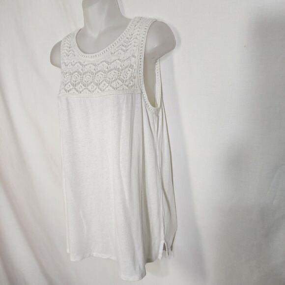 Ann Taylor Loft Womens Top Large White Sleeveless Linen Blend Crochet Round Neck - Picture 5 of 9
